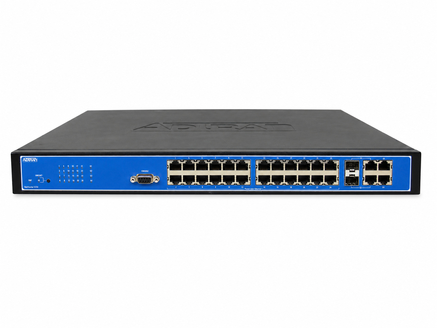 Adtran network switch with blue front panel