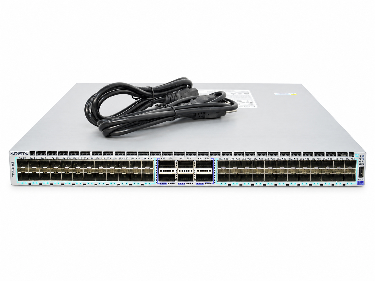 Arista network switch with a coiled cable