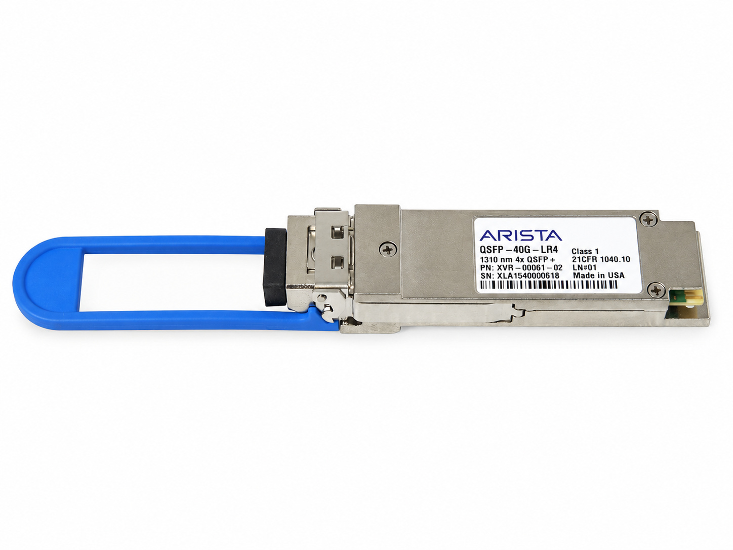Arista optical transceiver with blue pull tab