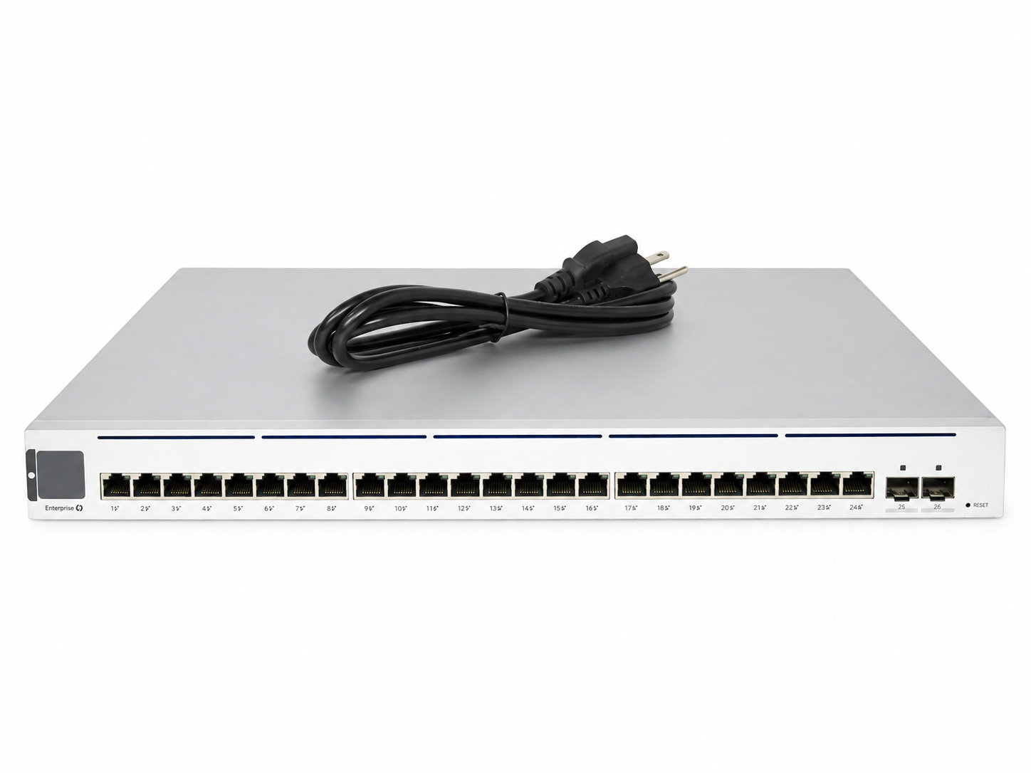 Ubiquiti network switch with a coiled cable