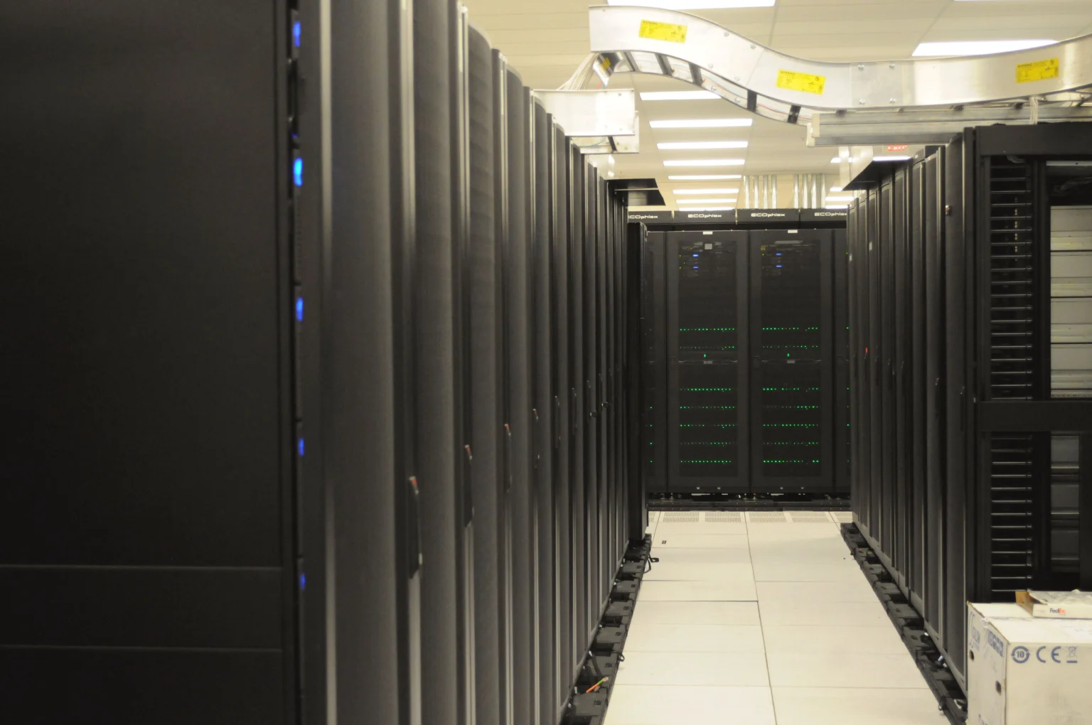 Server racks and overhead cable infrastructure at NERSC