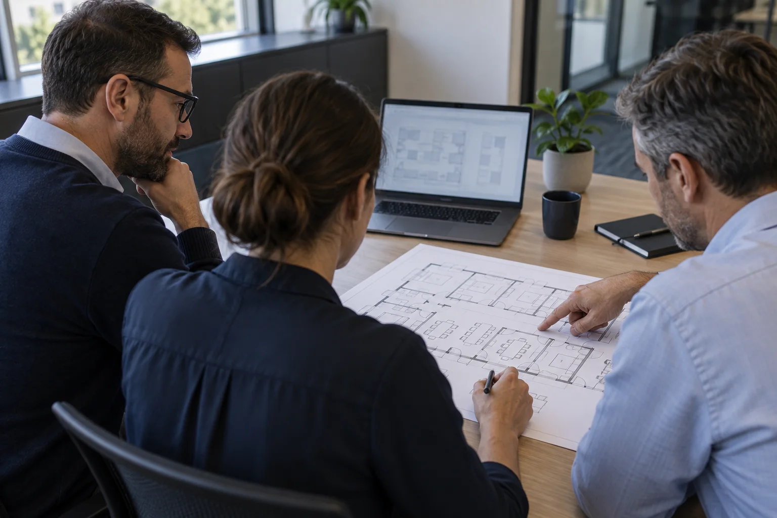 an IT team reviewing an infrastructure plan